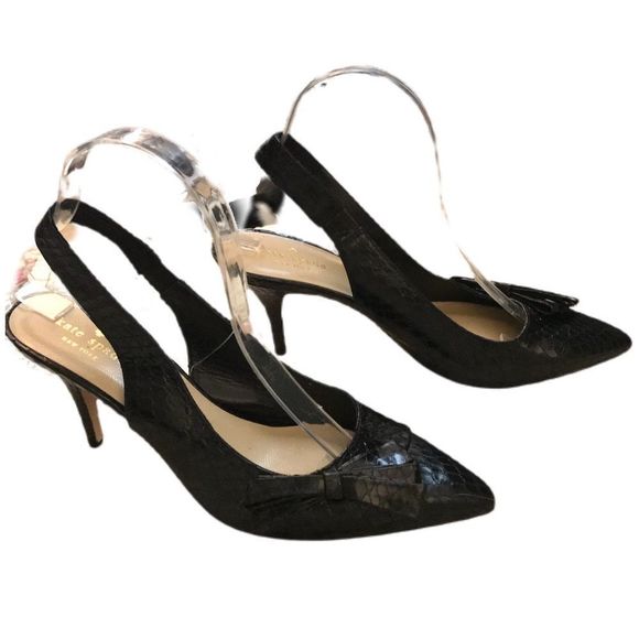 NWT $120 kate spade | Slingback Leather Heels With Bows in Black | Size 8B - Picture 4 of 14